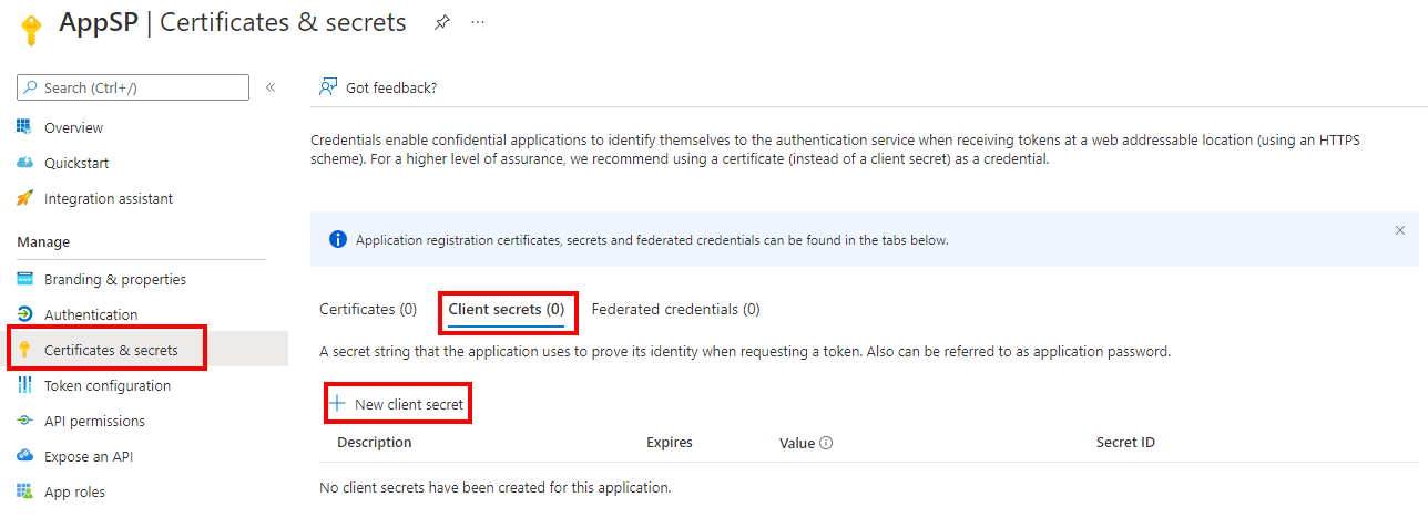 Capture d’écran de la création d’un secret client pour une application dans le portail Azure