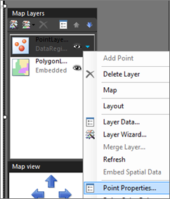 Capture d’écran du volet Couches montrant l’option Propriétés des points.