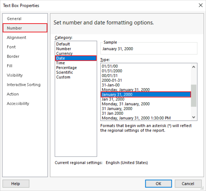 Capture d’écran montrant comment modifier le format de la cellule de table sélectionnée en format personnalisé à l’aide des propriétés de zone de texte.