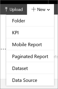 Capture d’écran du menu Nouveau qui inclut l’option Rapport mobile.