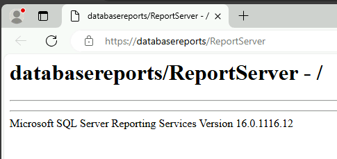 Capture d’écran d’une fenêtre de navigateur montrant la page principale du dossier ReportServer du serveur de rapports.