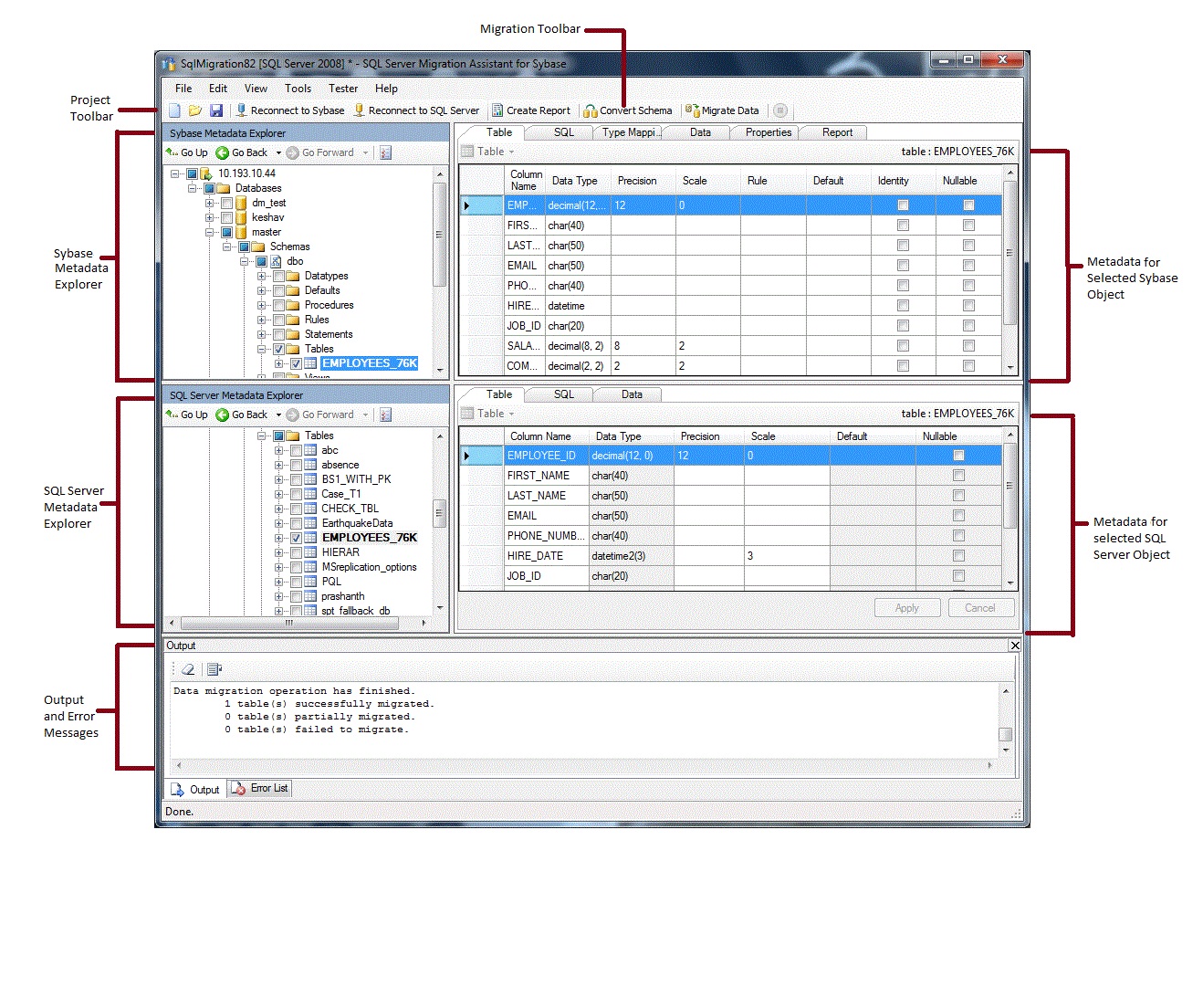 SSMA for SAP ASE User Interface