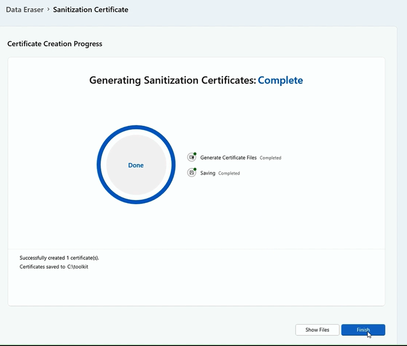 Capture d’écran montrant que la génération de certificat est terminée.