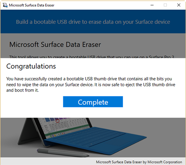 Terminer l’outil Surface Data Eraser