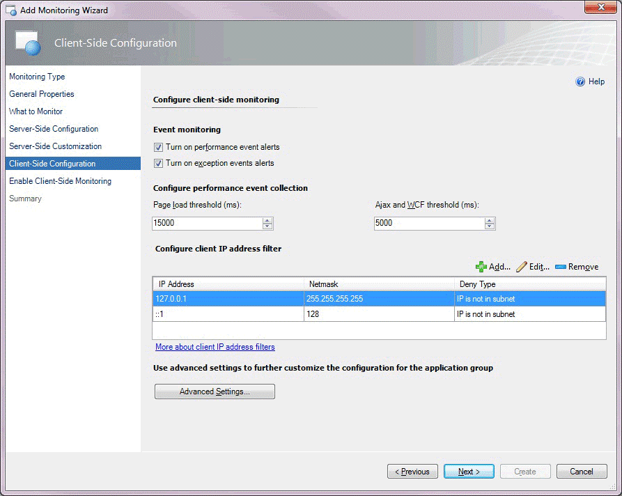 Capture d’écran de la configuration côté client.