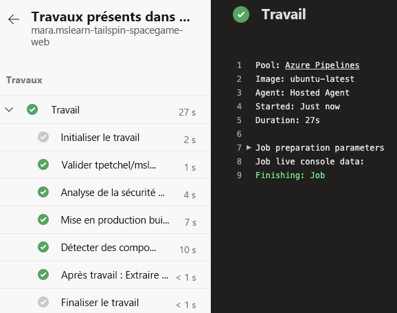 Capture d’écran d’Azure Pipelines avec la sortie de la configuration de build initiale.