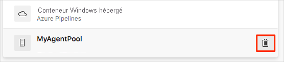 A screenshot of Azure DevOps showing the location of where to remove the agent from the agent pool.