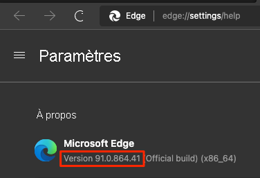 A screenshot of the Microsoft Edge setting page, showing the version number.