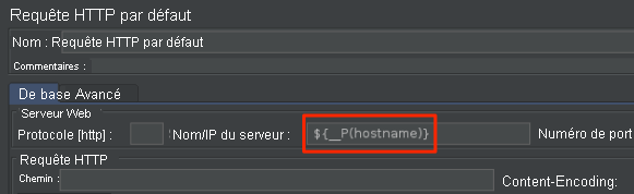 Screenshot for reading the hostname variable in Apache JMeter.