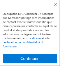 Capture d’écran du consentement du client à partager ses informations de contact avec l’éditeur pour le CRM.