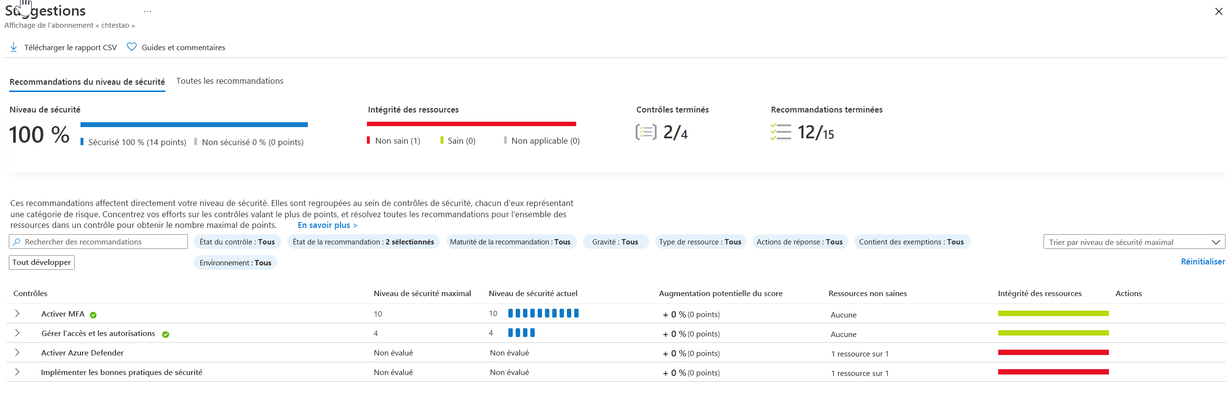 Capture d’écran montrant le détail d’anomalies de sécurité dans Microsoft Defender pour la sécurité.