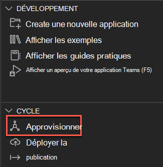 Capture d’écran mettant en évidence l’option provisionner dans le cloud dans la section déploiement.