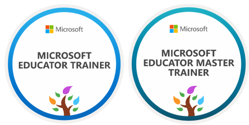 Illustrations du badge Formateur d’enseignants de Microsoft et du badge de Chef formateur.