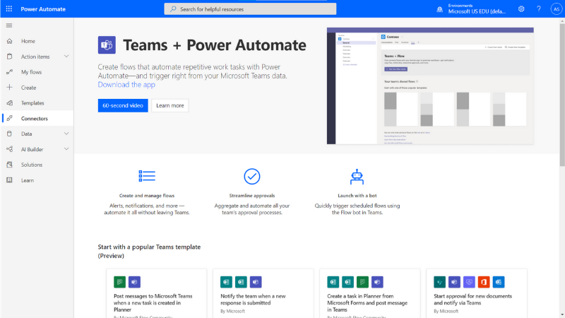 Capture d’écran des connecteurs Power Automate.