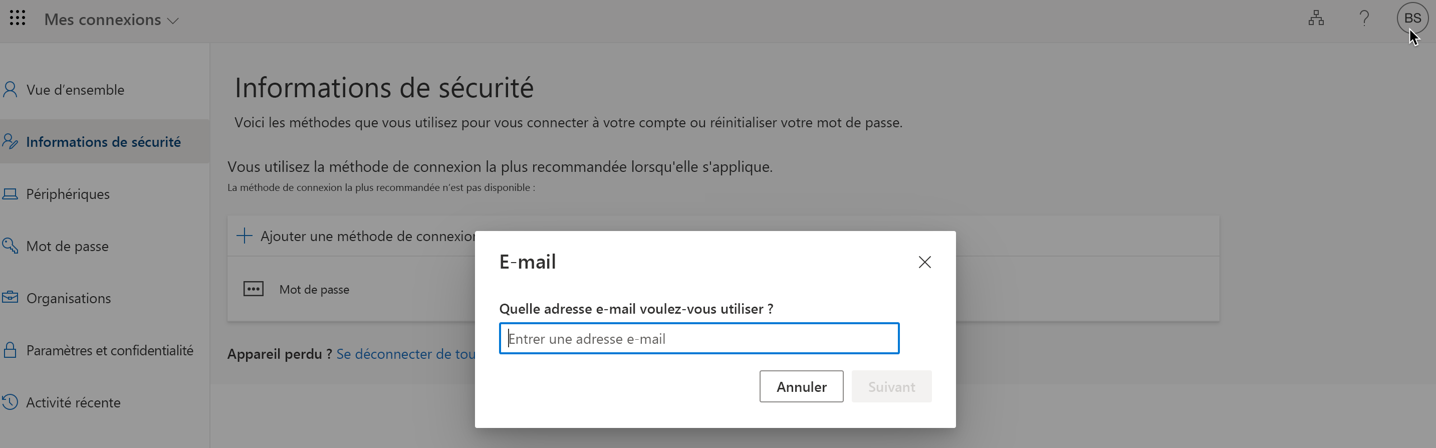 Capture d’écran montrant le formulaire d’inscription de téléphone mobile à SSPR.