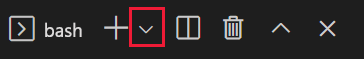 Capture d’écran de la fenêtre du terminal Visual Studio Code avec bash dans le menu déroulant.