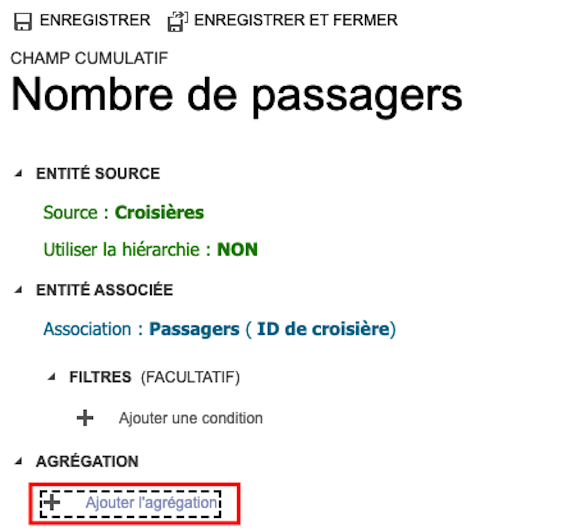 Capture d’écran du bouton + Ajouter une agrégation.