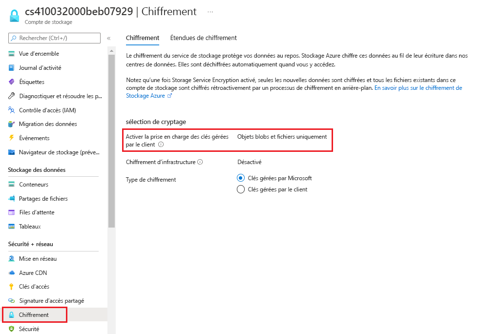 Screenshot that shows secure storage encryption is automatically enabled.