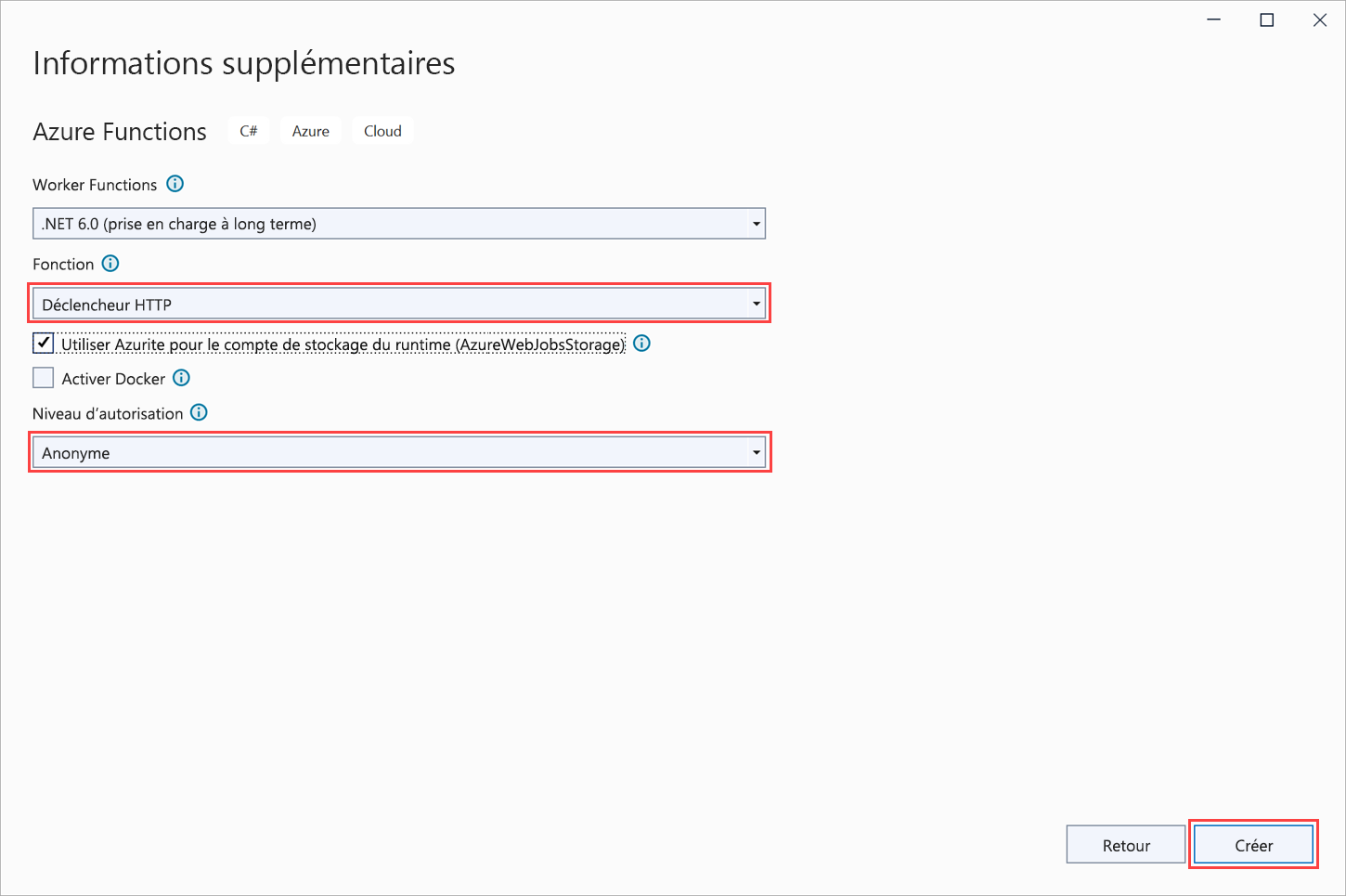 Capture d’écran montrant des déclencheurs Azure Functions, avec mise en évidence du déclencheur HTTP