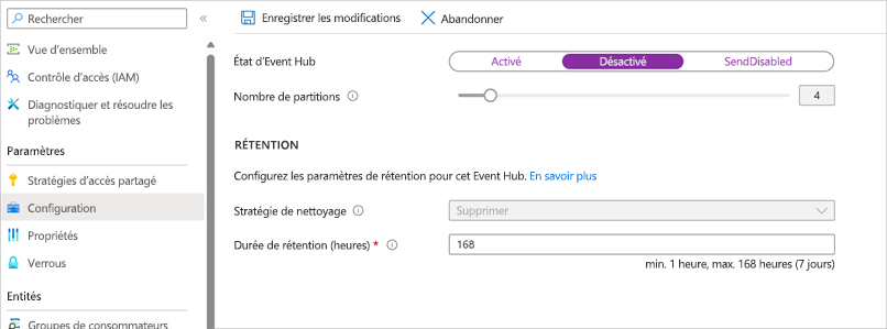 Désactivez Event Hubs.