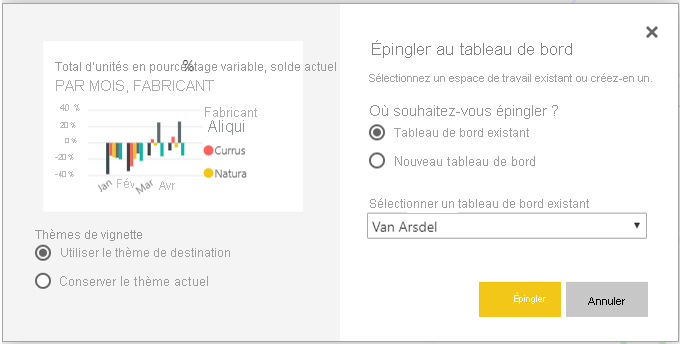 Capture d’écran de la boîte de dialogue Épingler au tableau de bord.