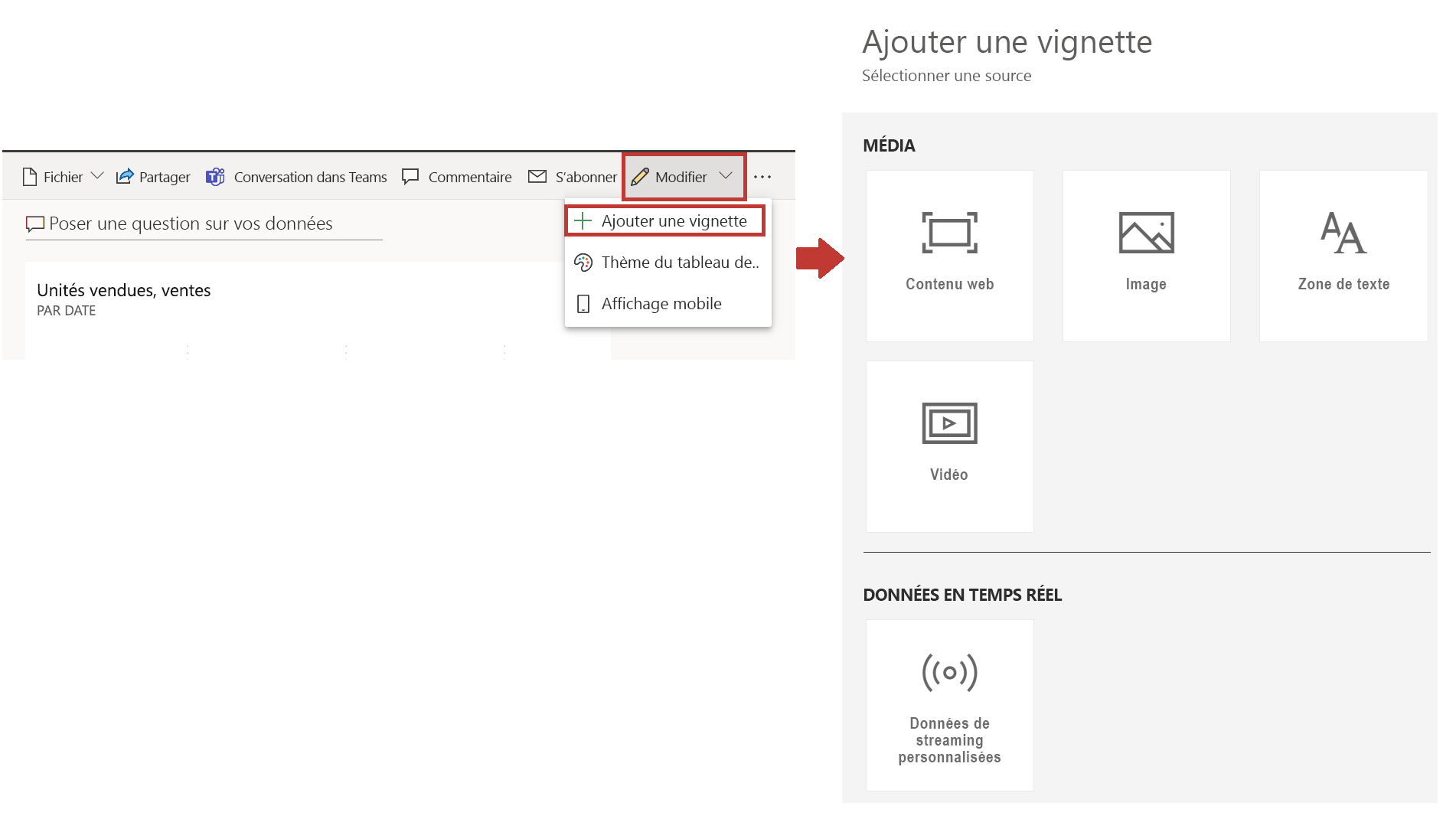 Image de l’option « Ajouter une vignette » et de la boîte de dialogue « Ajouter une vignette ».