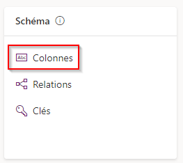 Capture d’écran du volet Schéma avec le bouton Colonnes mis en évidence.