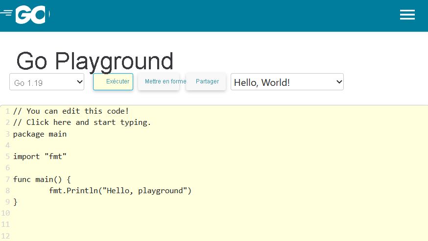 Screenshot of the Go Playground.