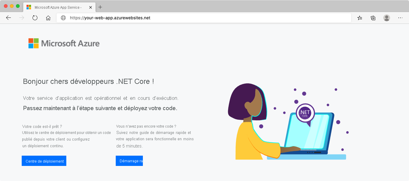 Capture d’écran montrant votre service d’application dans un navigateur.