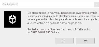 Capture d’écran de l’option de redémarrage de Unity 