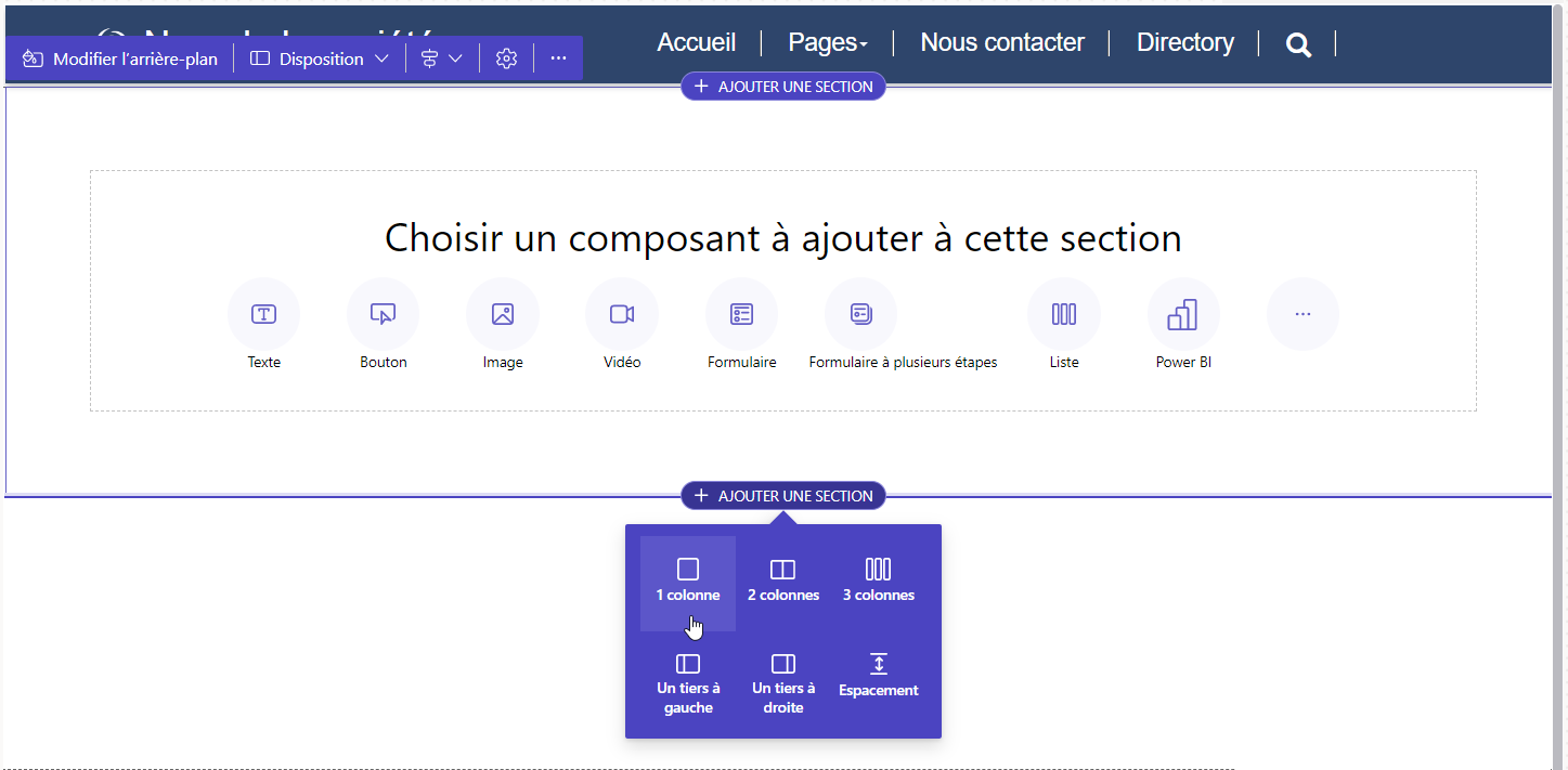 Capture d’écran de la modification du contenu Power Pages.