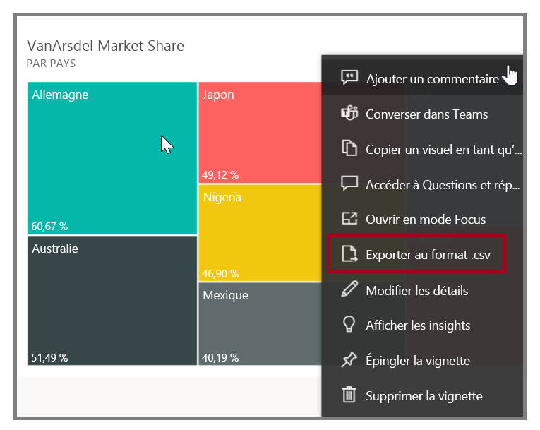 Capture d’écran de l’option « Exporter au format .csv ».