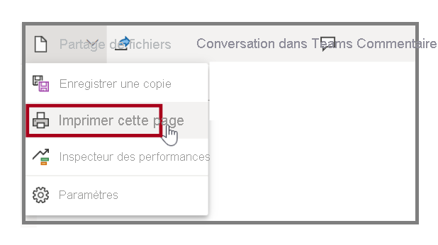 Capture d’écran de l’option « Imprimer cette page ».