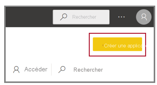 Capture d’écran du bouton « Créer une application » dans Power BI Desktop.