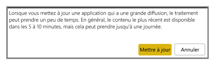 Capture d’écran de l’avis de réussite après la mise à jour d’une application.