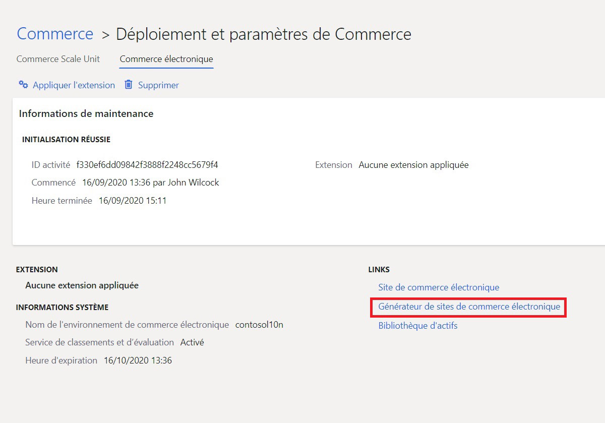 Capture d’écran présentant le lien Outil de création de site d’e-commerce.