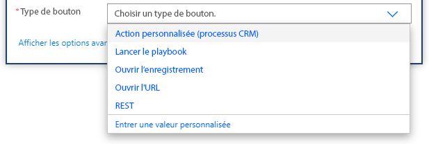 Créer une carte pour l’assistant V2 possède un type de bouton Action personnalisée (processus CRM).