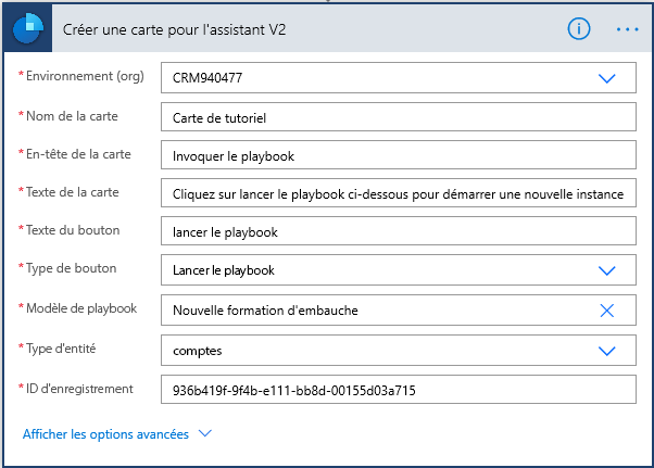 Sélectionnez le modèle de playbook, le type de table et l’enregistrement cible.