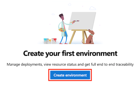 Capture d’écran de l’interface Azure DevOps qui montre la page Environnements, avec le bouton de création d’un environnement mis en évidence.