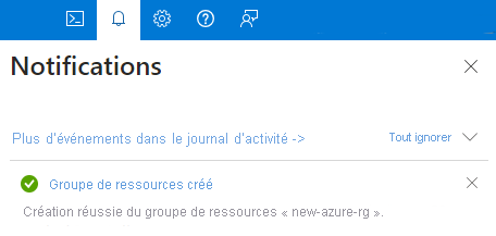 Capture d’écran de la fenêtre de notifications dans le menu de contrôle global du portail Azure.