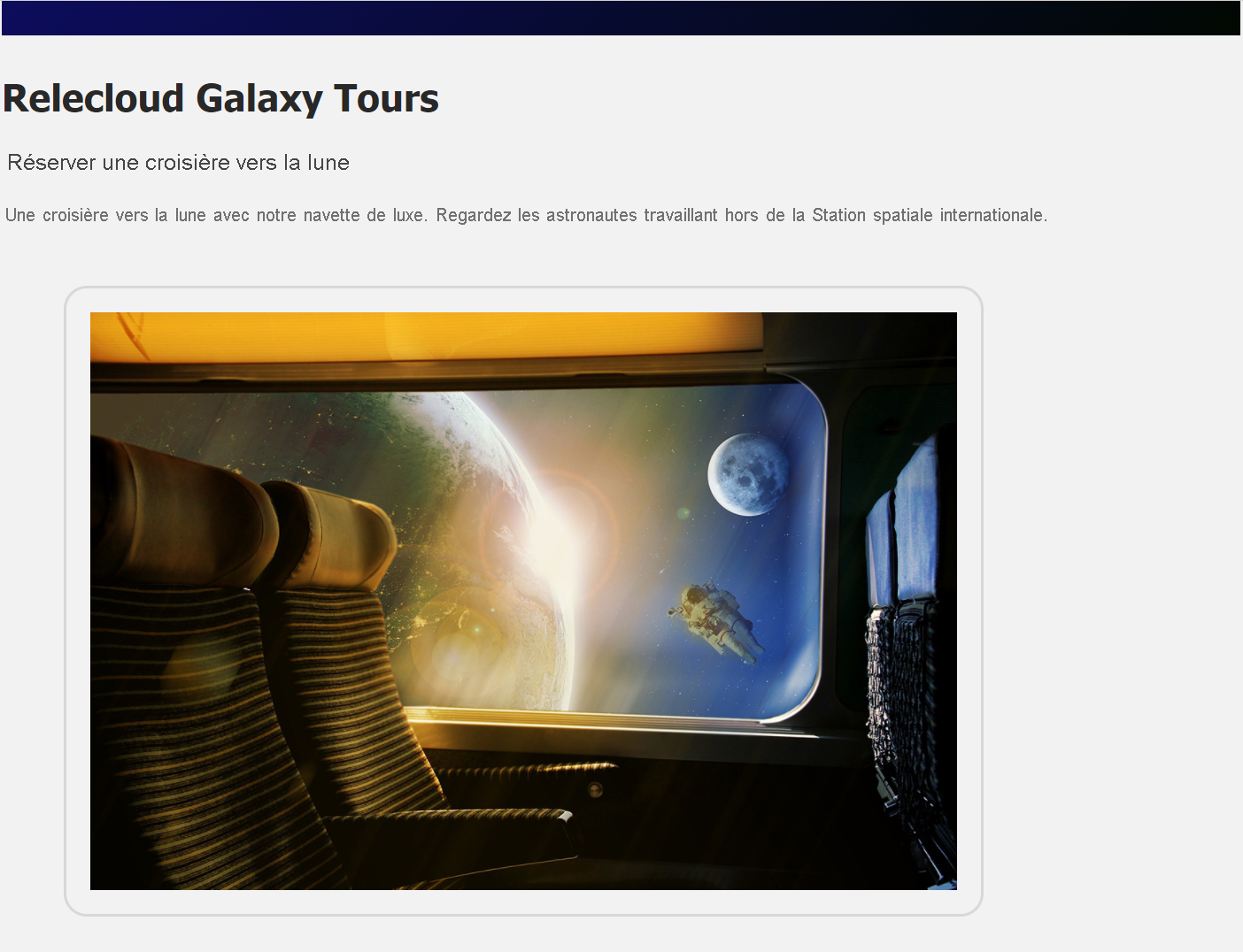 Capture d’écran de la page mise à jour montrant l’image de la croisière