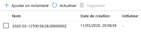 Capture d’écran d’un instantané de partage de fichiers montrant son nom et la date de sa création.