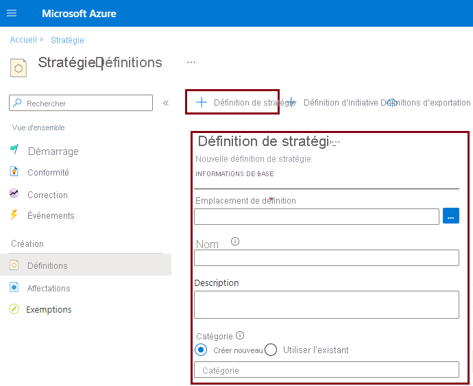 Screenshot that shows how to add a new policy definition, and the option to import a sample policy definition from GitHub.