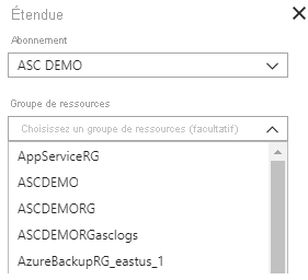 Screenshot that shows how a scope is applied to a subscription, and optionally applied to a resource group.