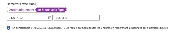 Capture d’écran montrant un exemple de configuration des paramètres de planification des requêtes.