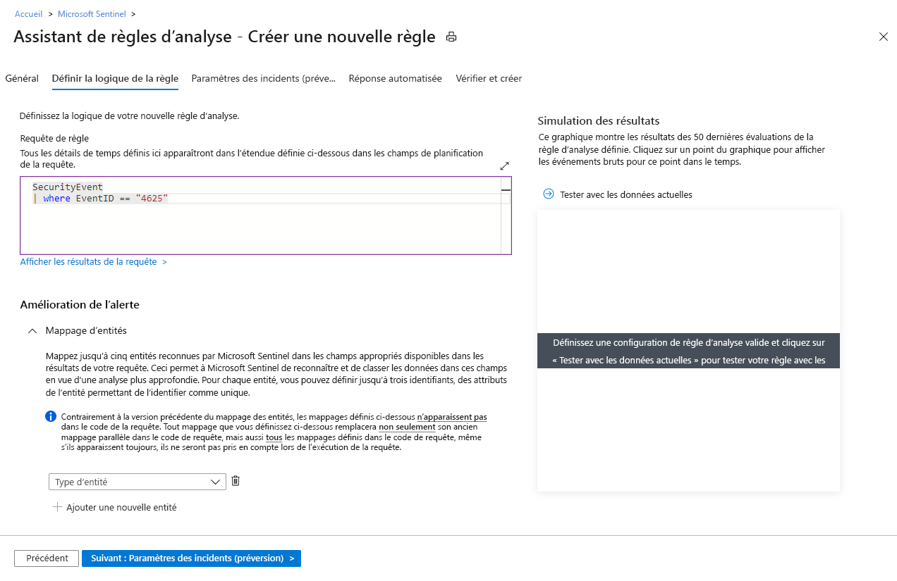 Capture d’écran montrant un exemple de définition de la logique de règle.