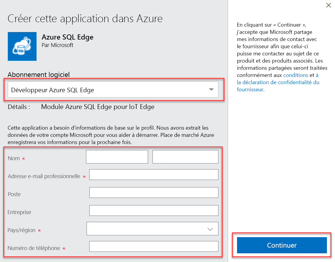 A modal form displays prompting for software plan and profile information. The Continue button is highlighted.