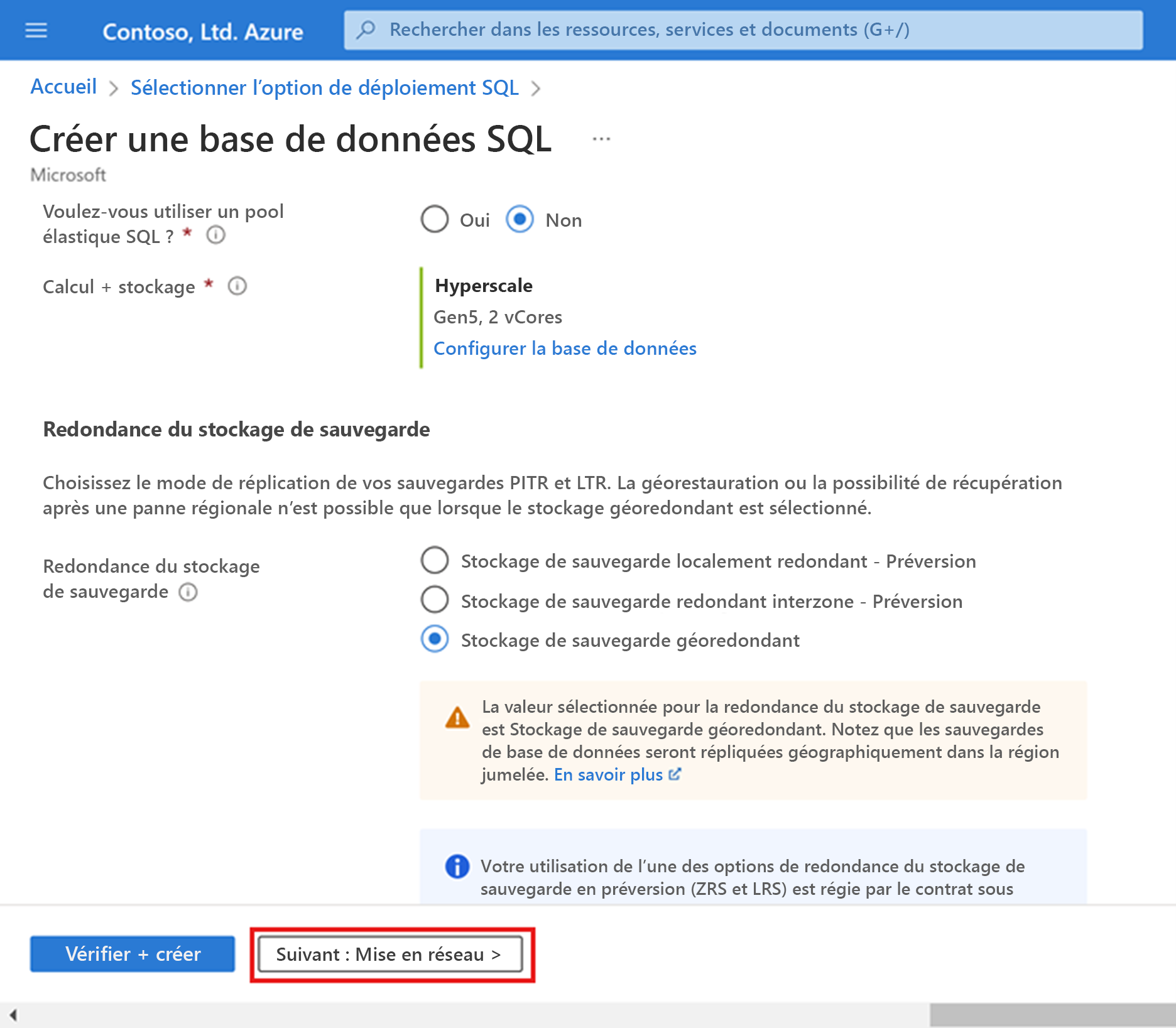 Network page when provisioning an Azure SQL Database Hyperscale