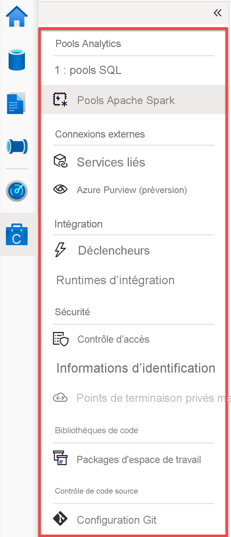 Utilisation du hub Gérer dans Azure Synapse Studio