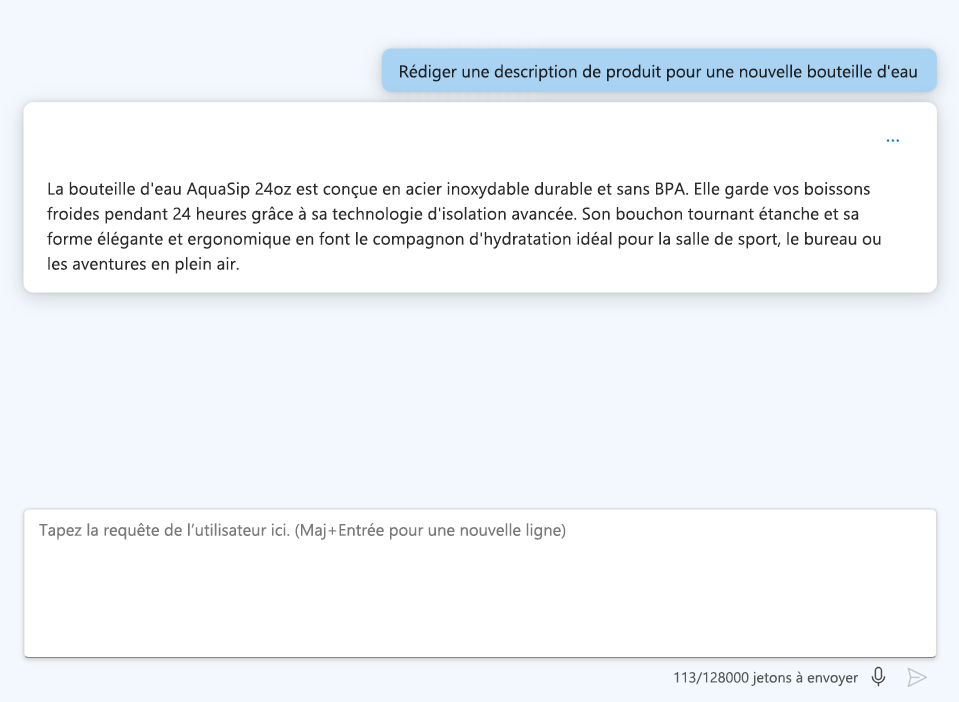 Capture d’écran montrant une question à un modèle de langage et une réponse.